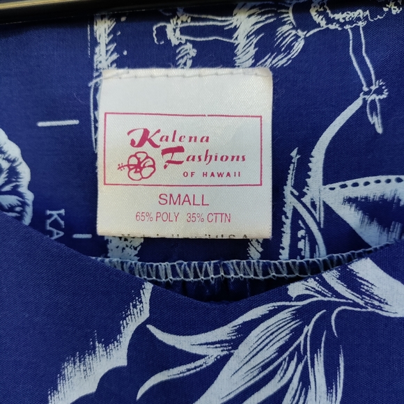 Kalena Fashions Made in Hawaii Blue and White Map Vintage Mumu Dress - Picture 3 of 6